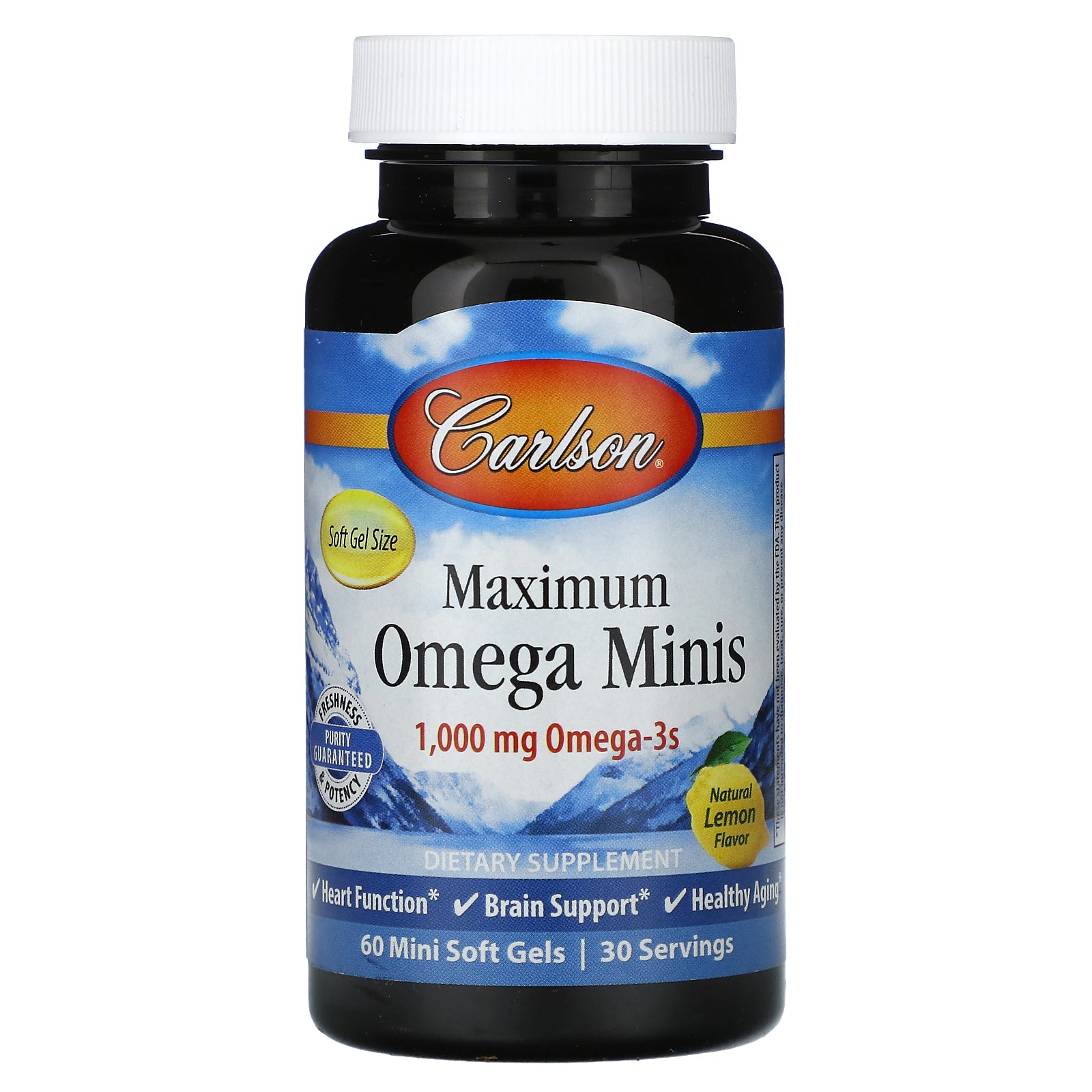 Carlson, Maximum Omega Minis, Natural Lemon, 60 Mini Soft Gels (500 mg per Soft Gel)