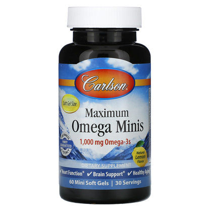 Carlson, Maximum Omega Minis, Natural Lemon, 60 Mini Soft Gels (500 mg per Soft Gel)