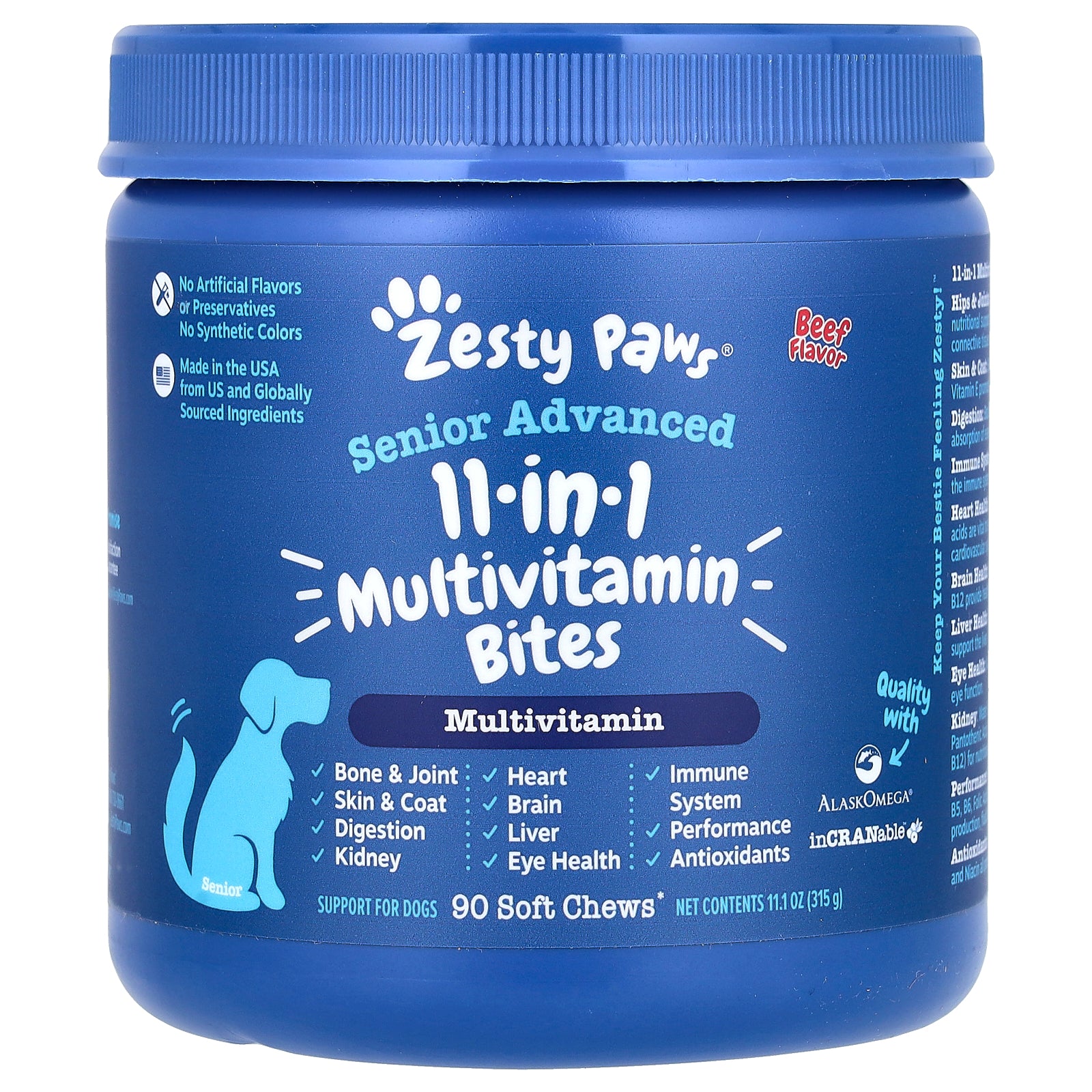 Zesty Paws, Senior Advanced, 11-in-1 Multivitamin Bites, For Dogs, Beef, 90 Soft Chews, 11.1 oz (315 g)