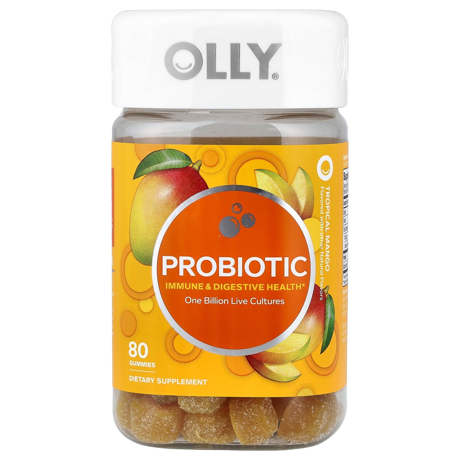OLLY, Probiotic Gummies, Tropical Mango, 80 Gummies