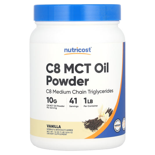 Nutricost, C8 MCT Oil Powder, Vanilla, 16 oz  (454 g)