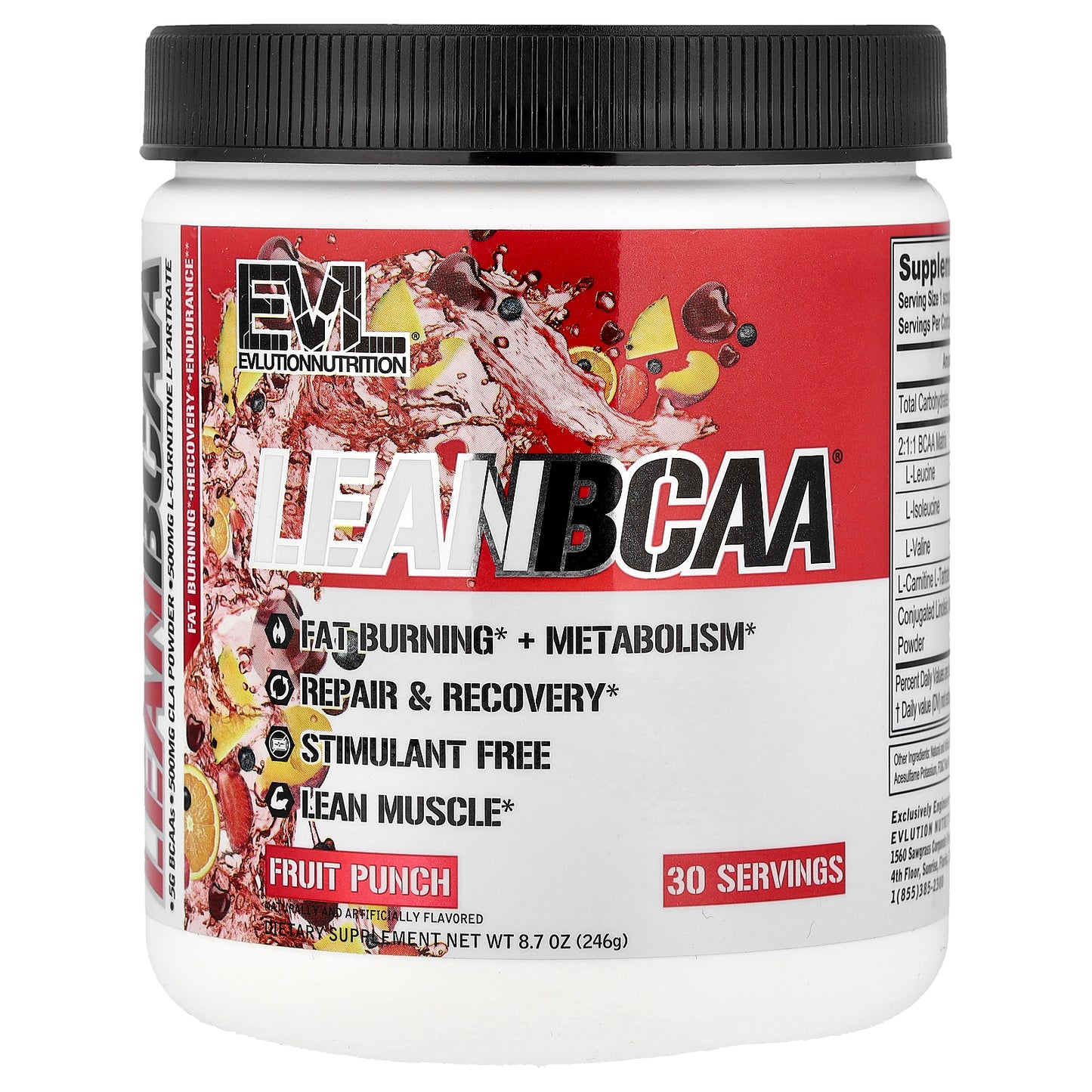 EVLution Nutrition, Lean BCAA®, Fruit Punch, 8.7 oz (246 g)