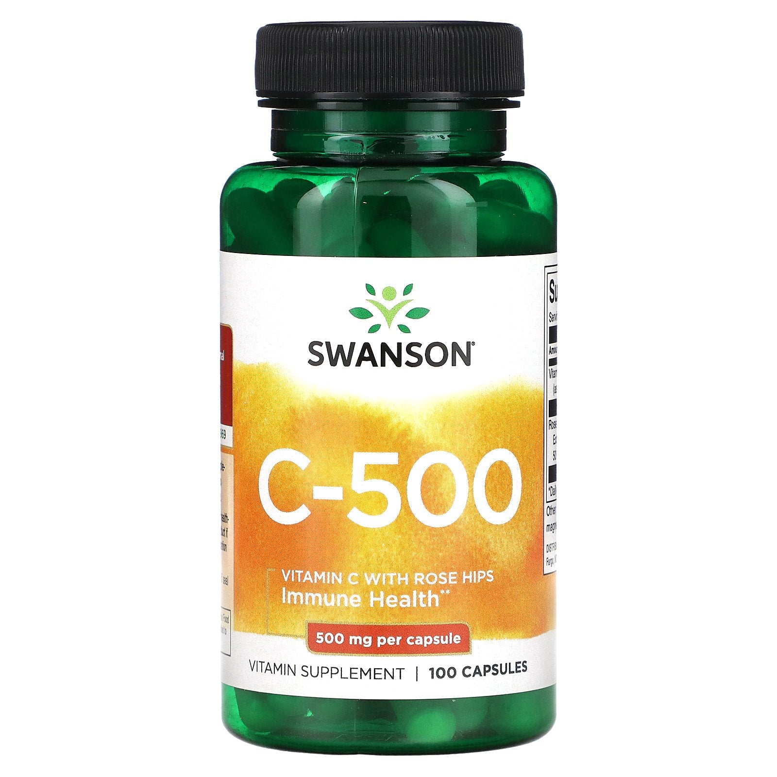 Swanson, C-500, Vitamin C With Rose Hips, 100 Capsules