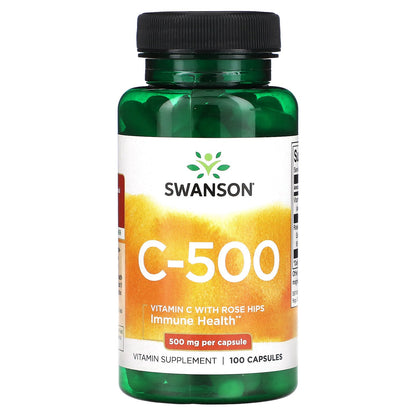 Swanson, C-500, Vitamin C With Rose Hips, 100 Capsules