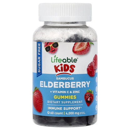Lifeable, Kids, Sambucus Elderberry + Vitamin C & Zinc Gummies, Berry, 60 Gummies