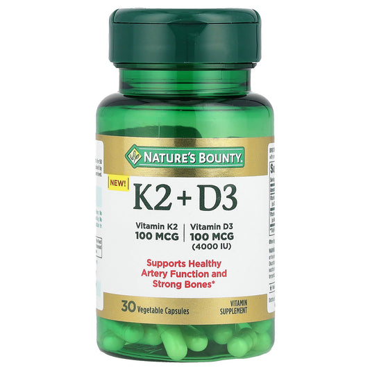 Nature's Bounty, Vitamin K2 + D3, 30 Vegetable Capsules