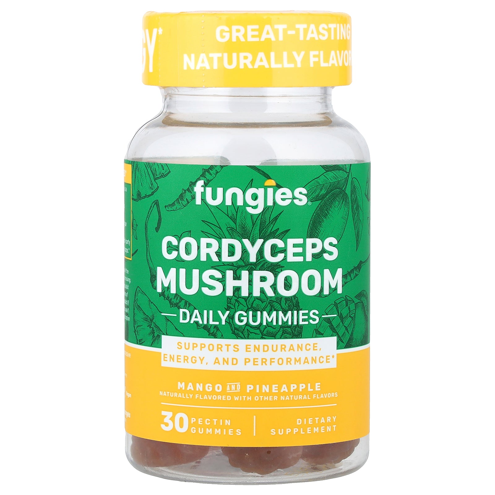 Fungies, Cordyceps Mushroom Daily Gummies, Mango and Pineapple, 30 Pectin Gummies (50 mg per Gummy)
