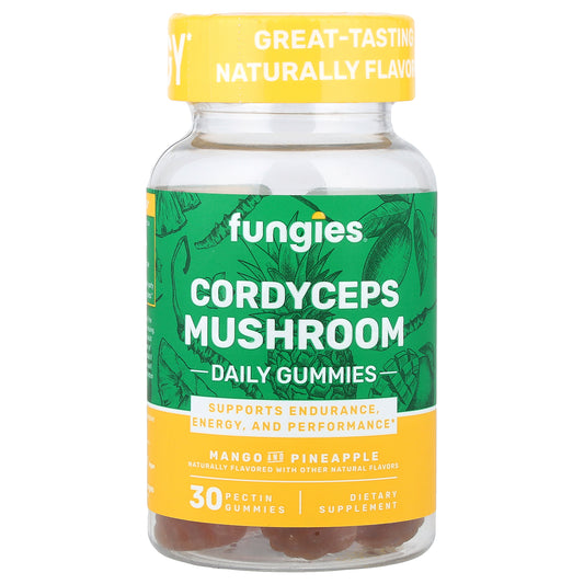 Fungies, Cordyceps Mushroom Daily Gummies, Mango and Pineapple, 30 Pectin Gummies (50 mg per Gummy)