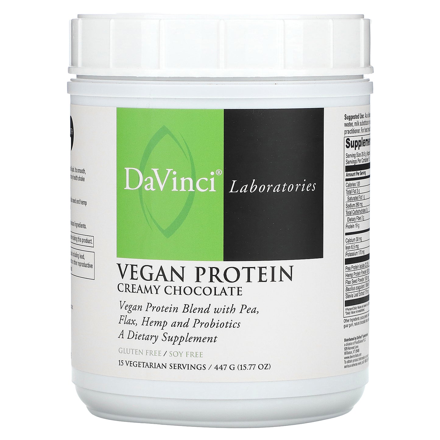 DaVinci Laboratories, Vegan Protein, Creamy Chocolate, 15.77 oz (447 g)