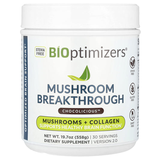 BiOptimizers, Mushroom Breakthrough, Mushroom + Collagen, Chocolicious™, 19.7 oz (558 g)