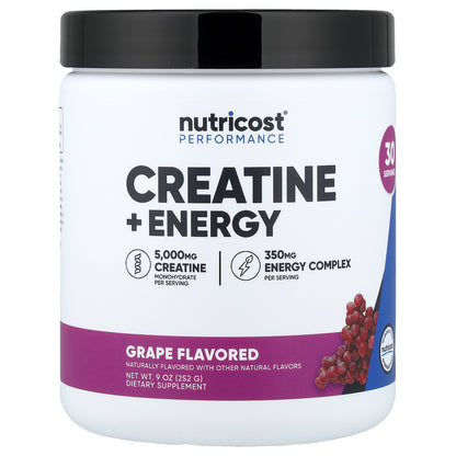 Nutricost, Performance, Creatine + Energy, Grape, 9 oz (252 g)