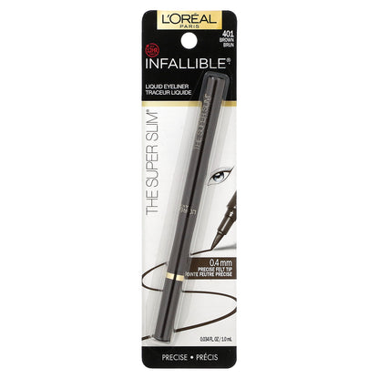 L'Oréal, Infallible, The Super Slim Liquid Eyeliner, 401 Brown, 0.034 fl oz (1 ml)