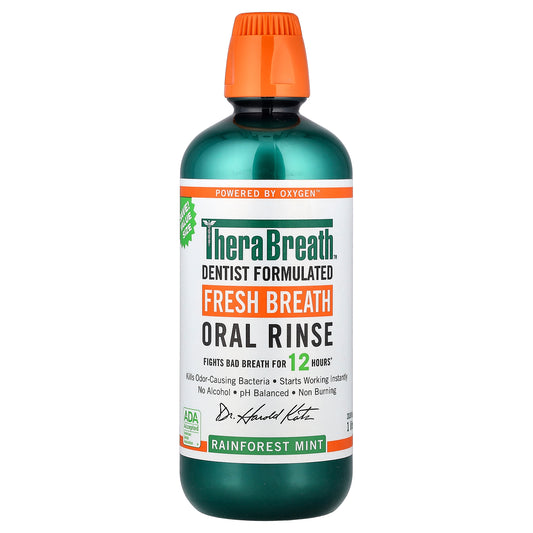TheraBreath, Fresh Breath Oral Rinse, Rainforest Mint, 33.8 fl oz (1 l)