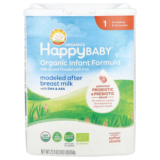 Happy Family Organics, Organic Infant Formula, Milk-Based Powder with Iron, 0-12 Months , 22.9 oz (650 g)