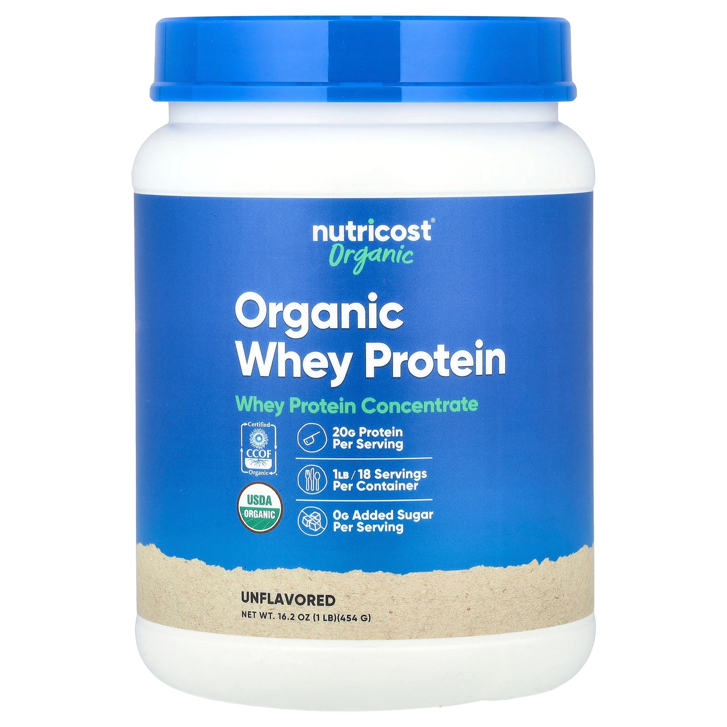 Nutricost, Organic Whey Protein, Unflavored, 1 lb (454 g)