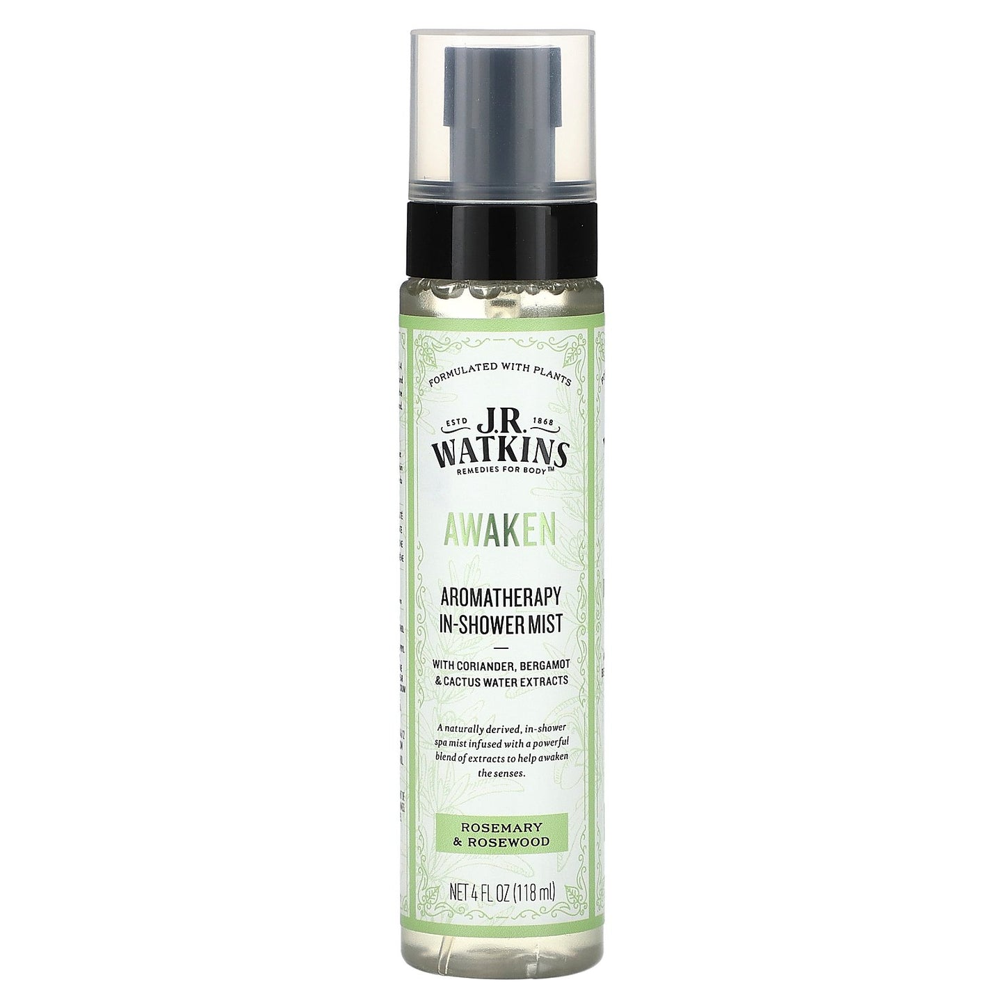 J R Watkins, Awaken, Aromatherapy In-Shower Mist, Rosemary & Rosewood , 4 fl oz (118 ml)