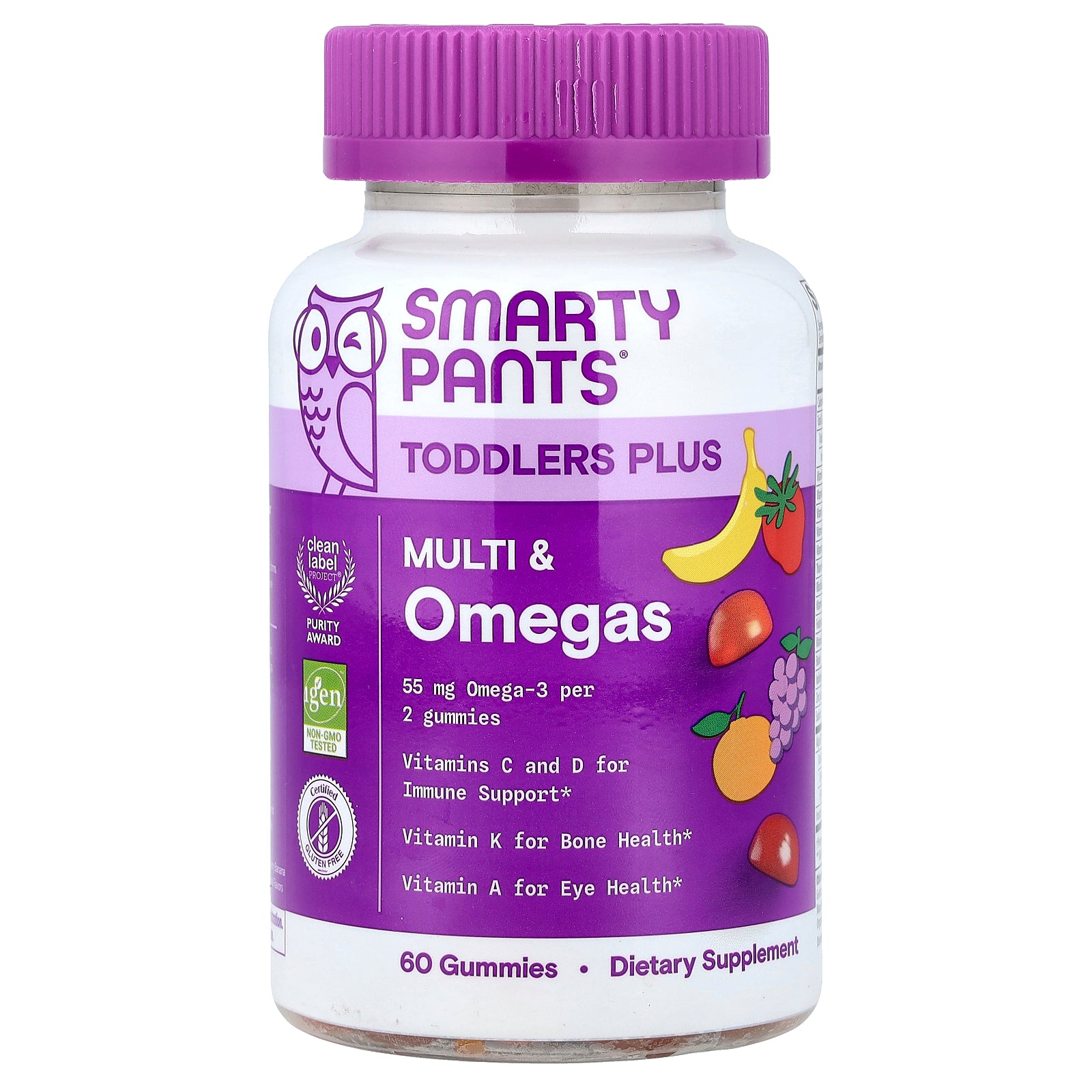 SmartyPants, Toddler Plus, Multi & Omegas, Grape, Orange, & Strawberry Banana, 60 Gummies