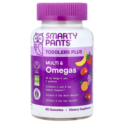 SmartyPants, Toddler Plus, Multi & Omegas, Grape, Orange, & Strawberry Banana, 60 Gummies