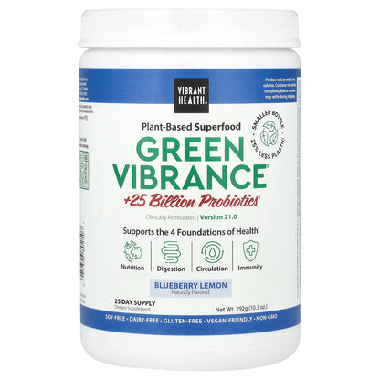 Vibrant Health, Green Vibrance® +25 Billion Probiotics, Version 21.0, Blueberry Lemon, 10.3 oz (292 g)
