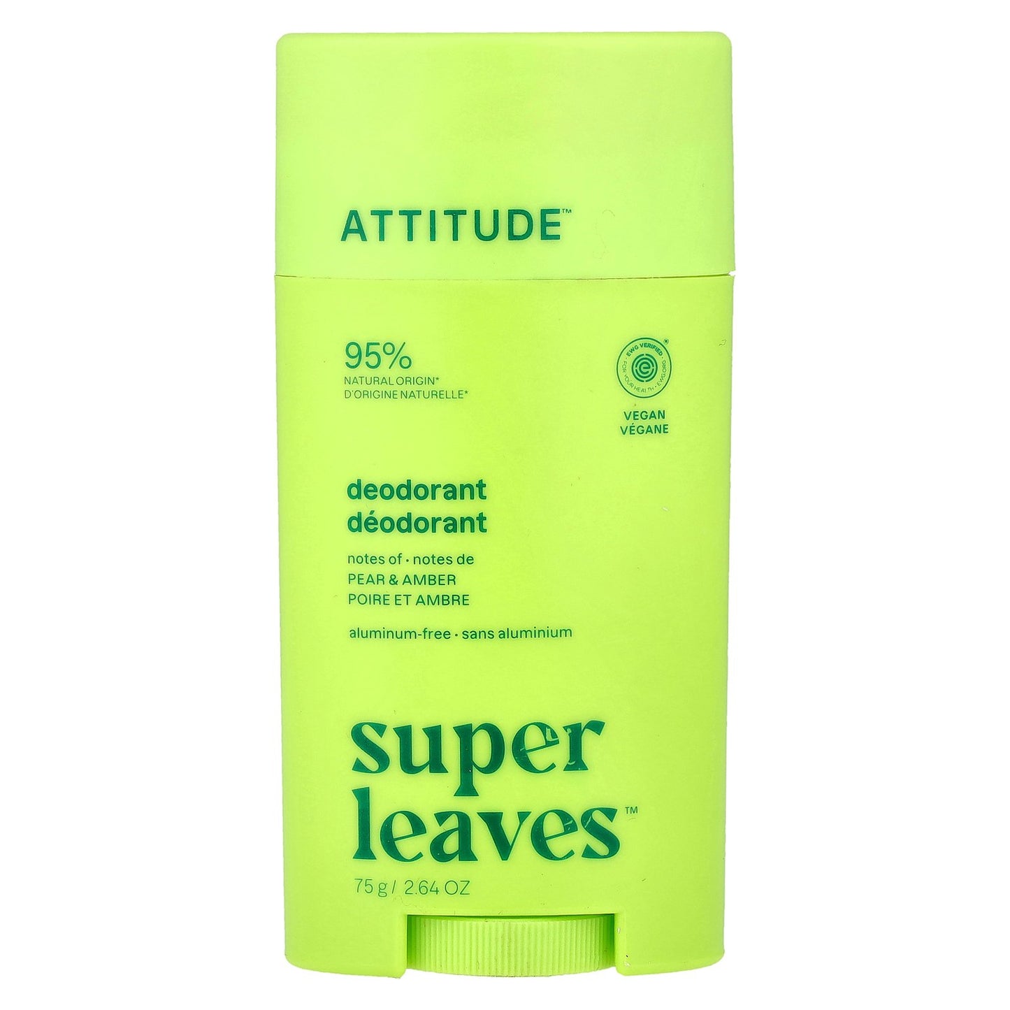 ATTITUDE, Super Leaves™, Deodorant Stick, Pear & Amber, 2.64 oz (75 g)