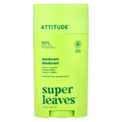 ATTITUDE, Super Leaves™, Deodorant Stick, Pear & Amber, 2.64 oz (75 g)