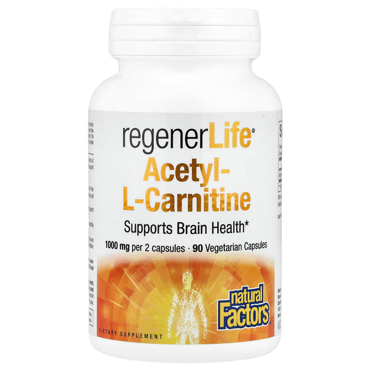 Natural Factors, RegenerLife®, Acetyl-LCarnitine, 90 Vegetarian Capsules (500 mg per Capsule)