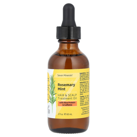 Seven Minerals, Rosemary Mint, Hair & Scalp Treatment Oil, With Rice Protein & Caffeine, 2 fl oz (60 ml)