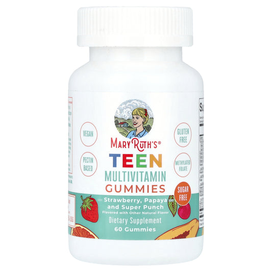 MaryRuth's, Teen Multivitamin Gummies, Sugar Free, Strawberry, Papaya and Super Punch, 60 Gummies