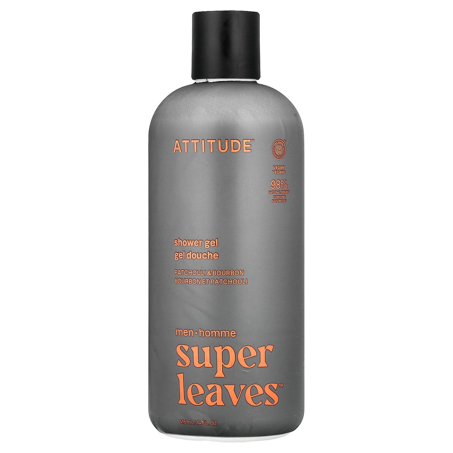 ATTITUDE, Super Leaves™, Shower Gel, For Men, Patchouli & Bourbon, 14 fl oz (415 ml)