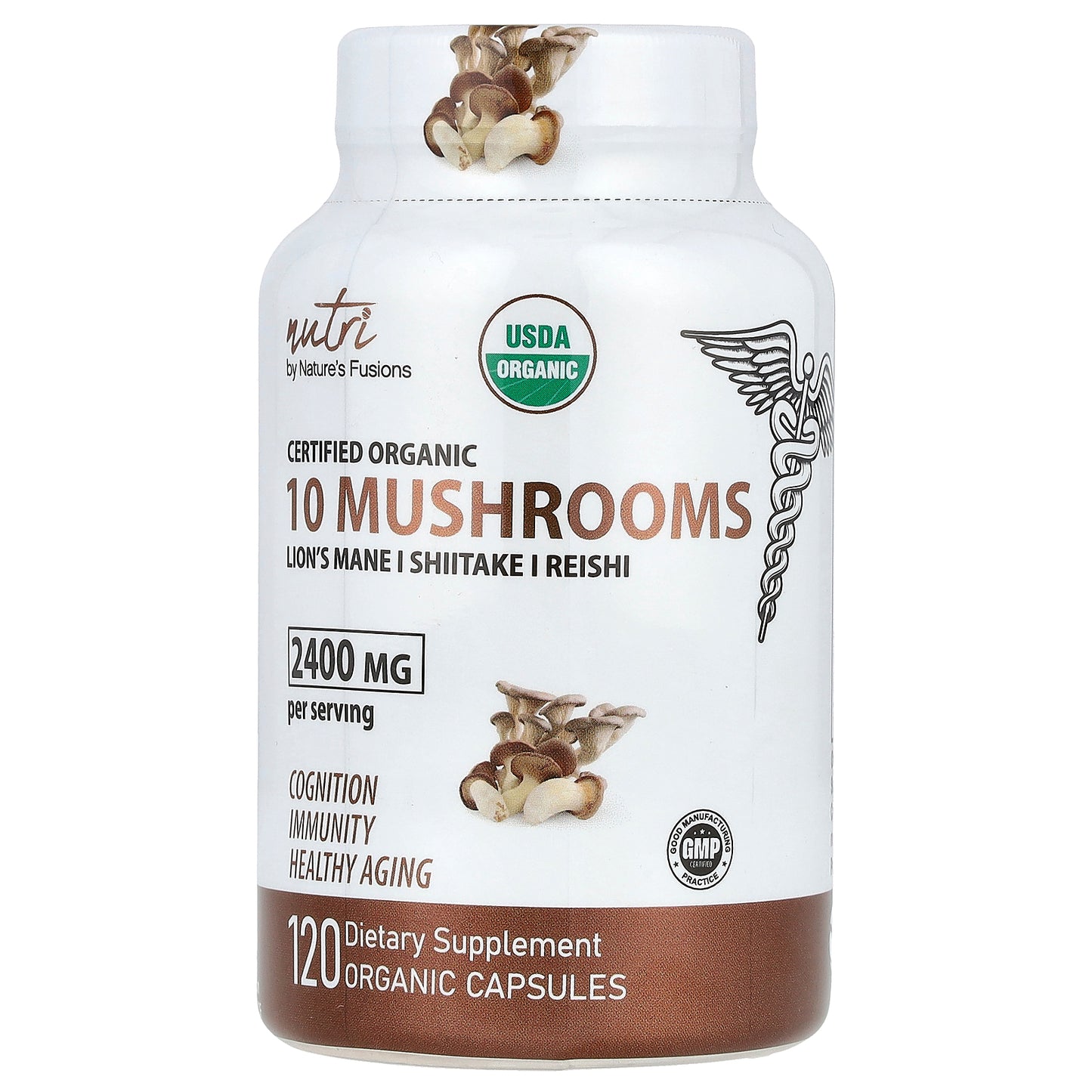 Nature's Fusions, Nutri, Organic 10 Mushrooms, Lion's Mane, Shiitake, Reishi, 2,400 mg, 120 Organic Capsules ( 600 mg per Capsule)