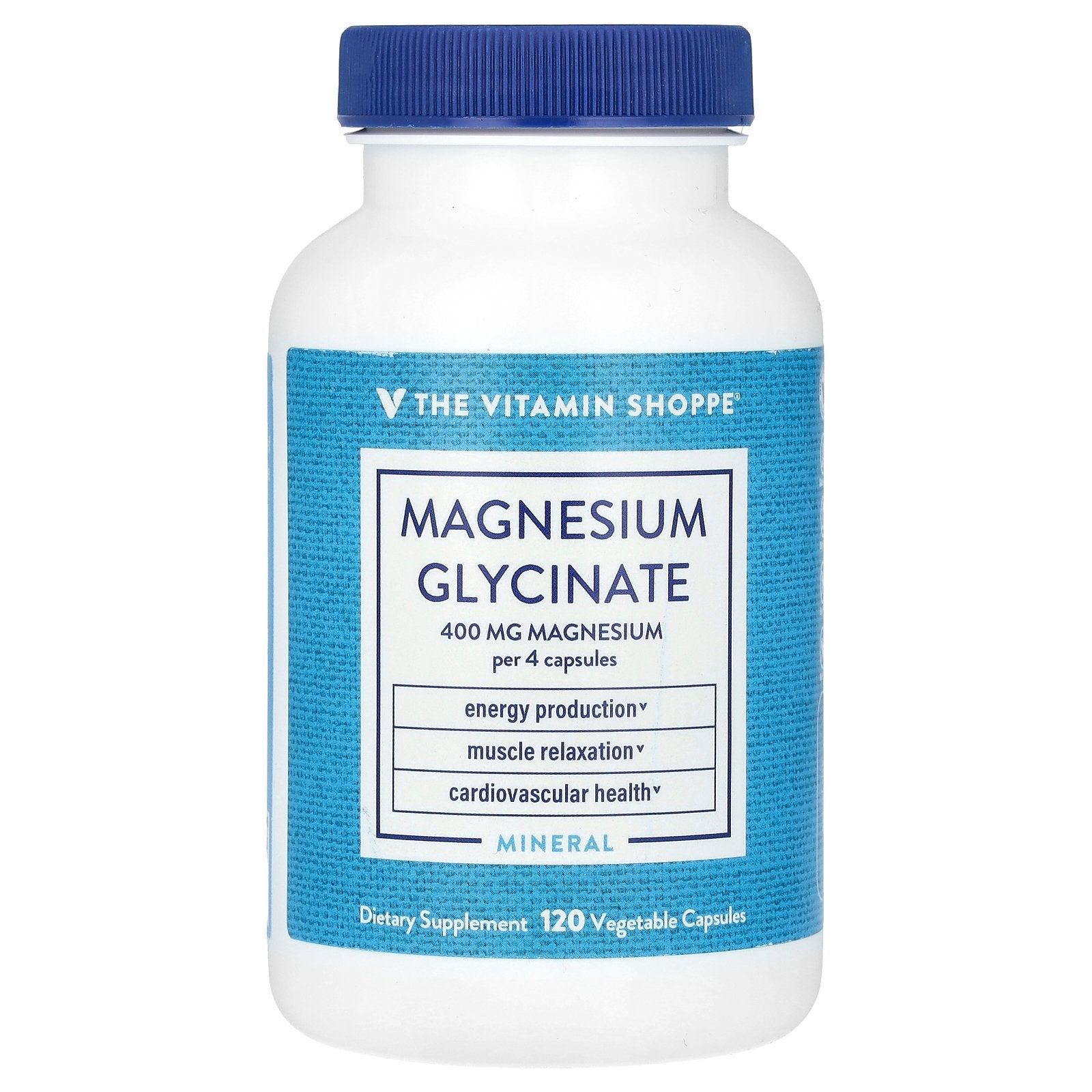 The Vitamin Shoppe, Magnesium Glycinate, 400 mg , 120 Vegetable Capsules (100 mg per Capsule)