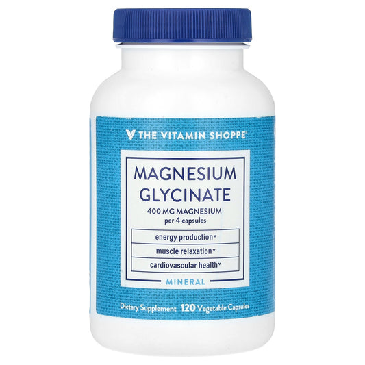 The Vitamin Shoppe, Magnesium Glycinate, 400 mg , 120 Vegetable Capsules (100 mg per Capsule)