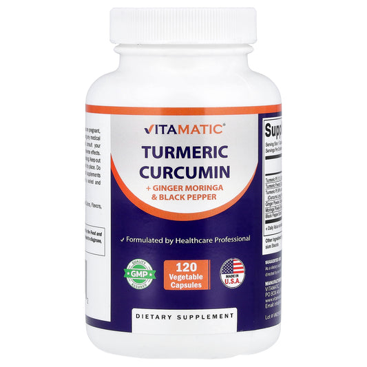 Vitamatic, Turmeric Curcumin + Ginger Moringa & Black Pepper, 120 Vegetable Capsules