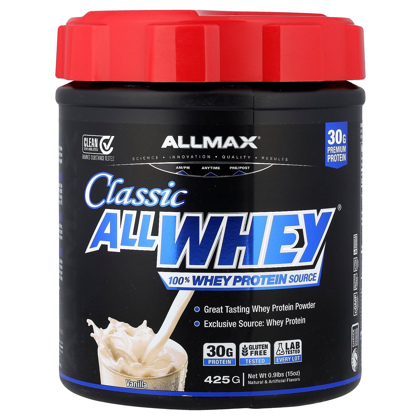 ALLMAX, CLASSIC ALLWHEY®, 100% Whey Protein Source, Vanilla, 0.9 lbs (425 g)