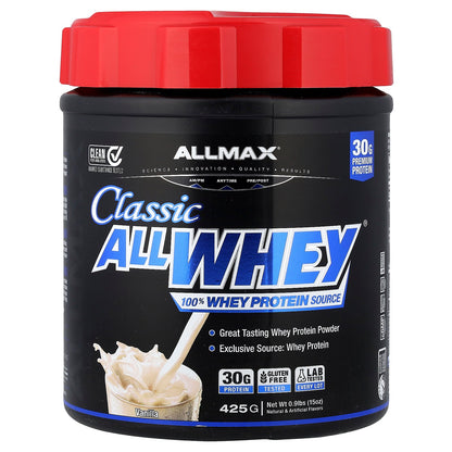 ALLMAX, CLASSIC ALLWHEY®, 100% Whey Protein Source, Vanilla, 0.9 lbs (425 g)