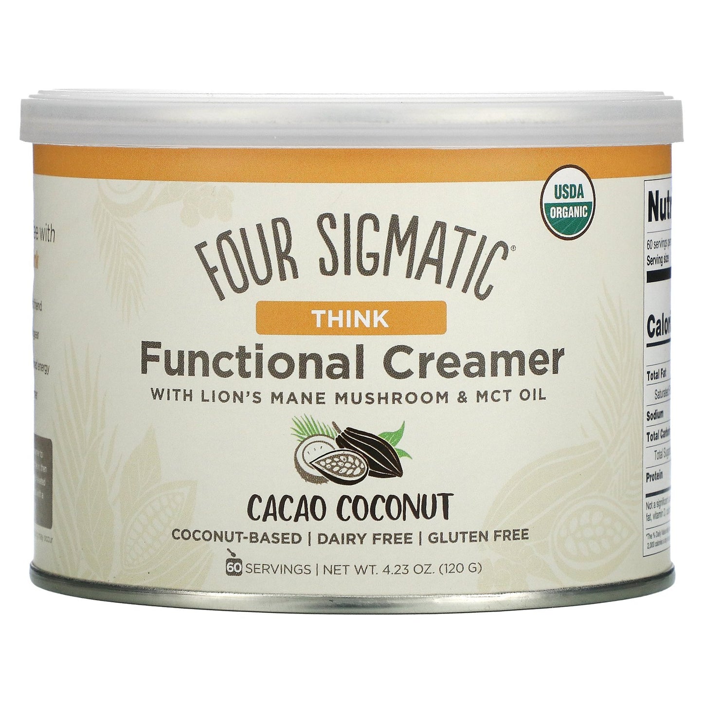 Four Sigmatic, Functional Creamer with Lion's Mane Mushroom & MCT Oil, Think, Cacao Coconut, 4.23 oz (120 g)