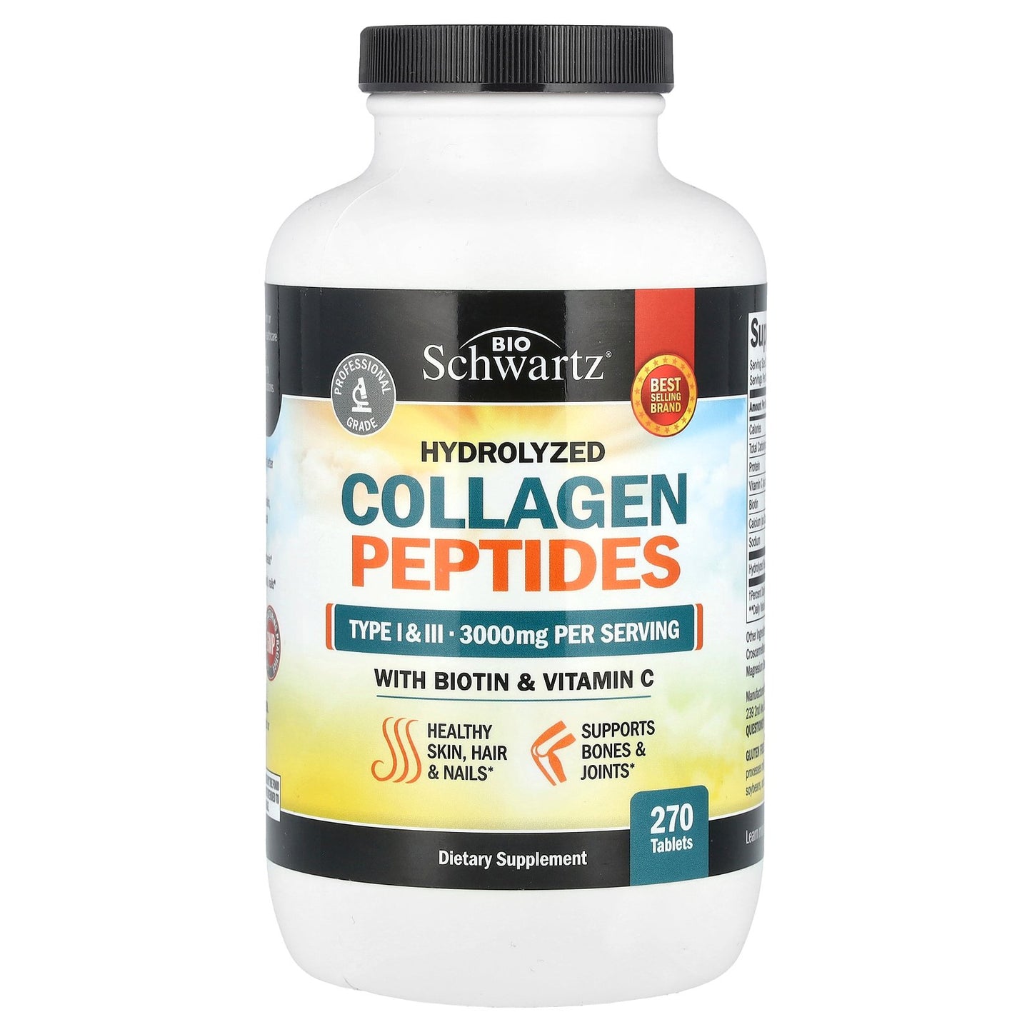 BioSchwartz, Hydrolyzed Collagen Peptides with Biotin and Vitamin C, 270 Tablets
