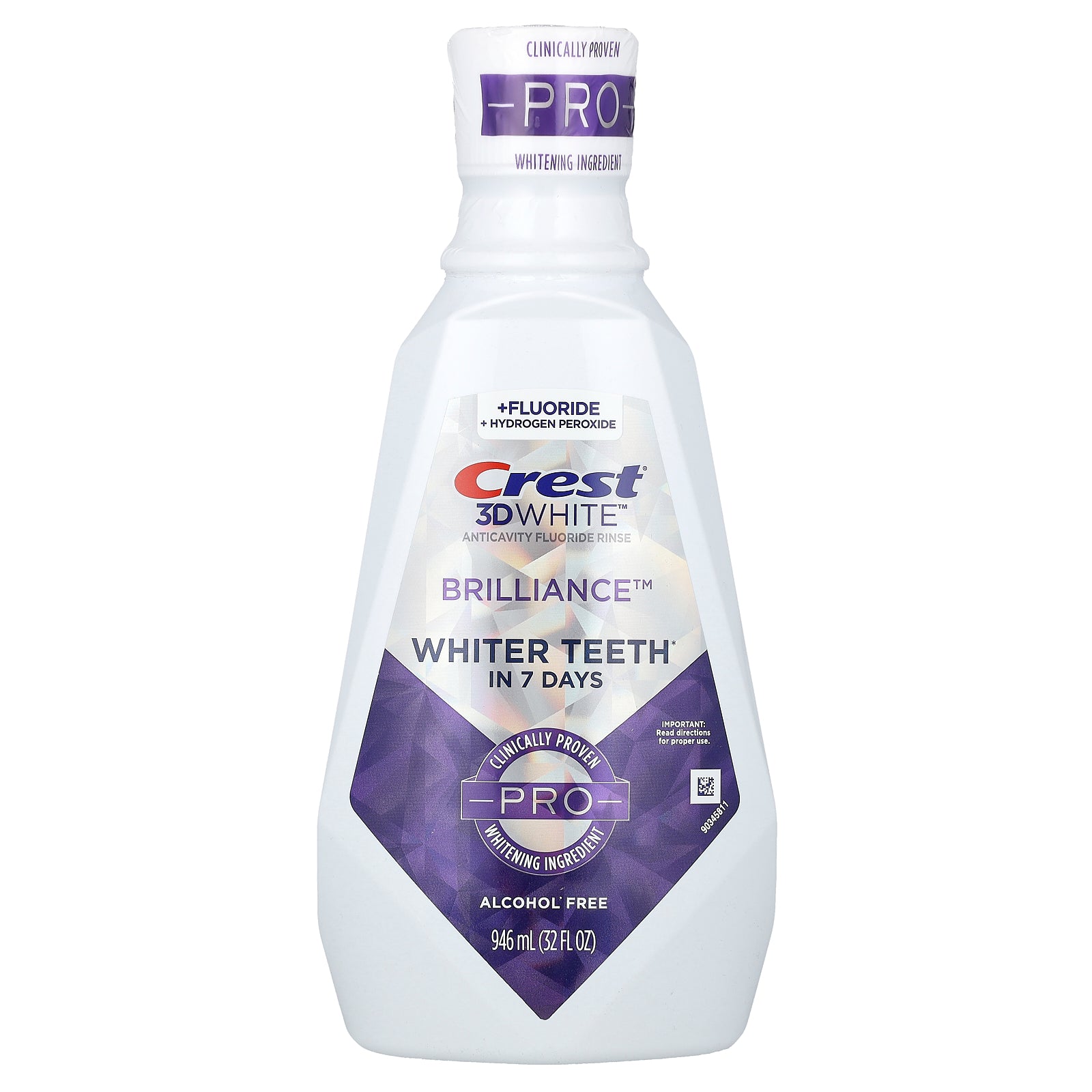 Crest, 3D White, Anticavity Fluoride Rinse, Brilliance, Alcohol Free, 32 fl oz (946 ml)