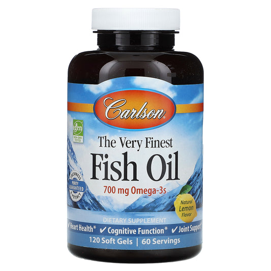 Carlson, The Very Finest Fish Oil, Natural Lemon, 700 mg, 120 Soft Gels (350 mg per Soft Gel)