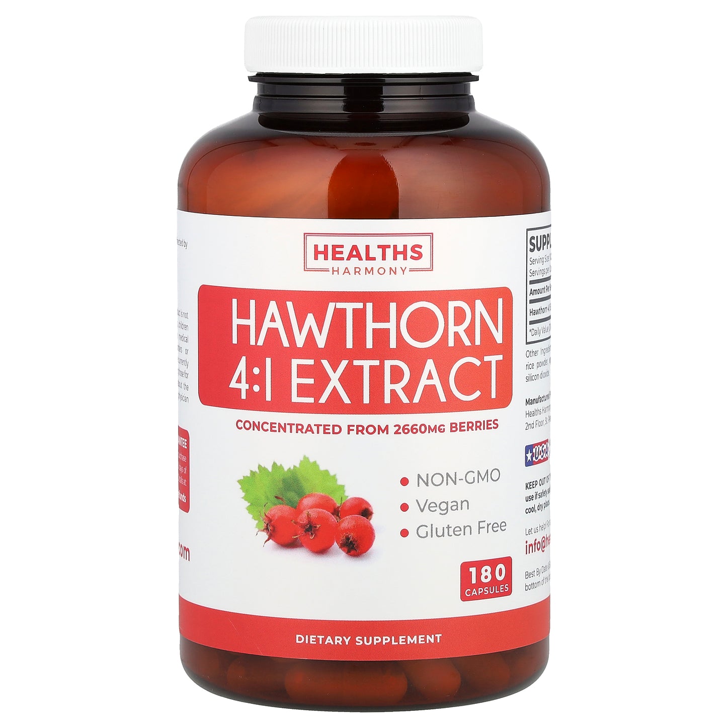 Healths Harmony, Hawthorn 4:1 Extract, 2,660 mg, 180 Capsules