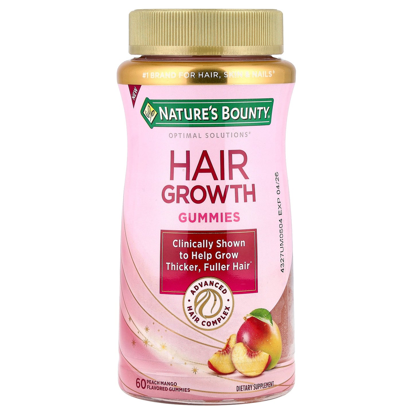 Nature's Bounty, Hair Growth Gummies, Peach Mango, 60 Gummies