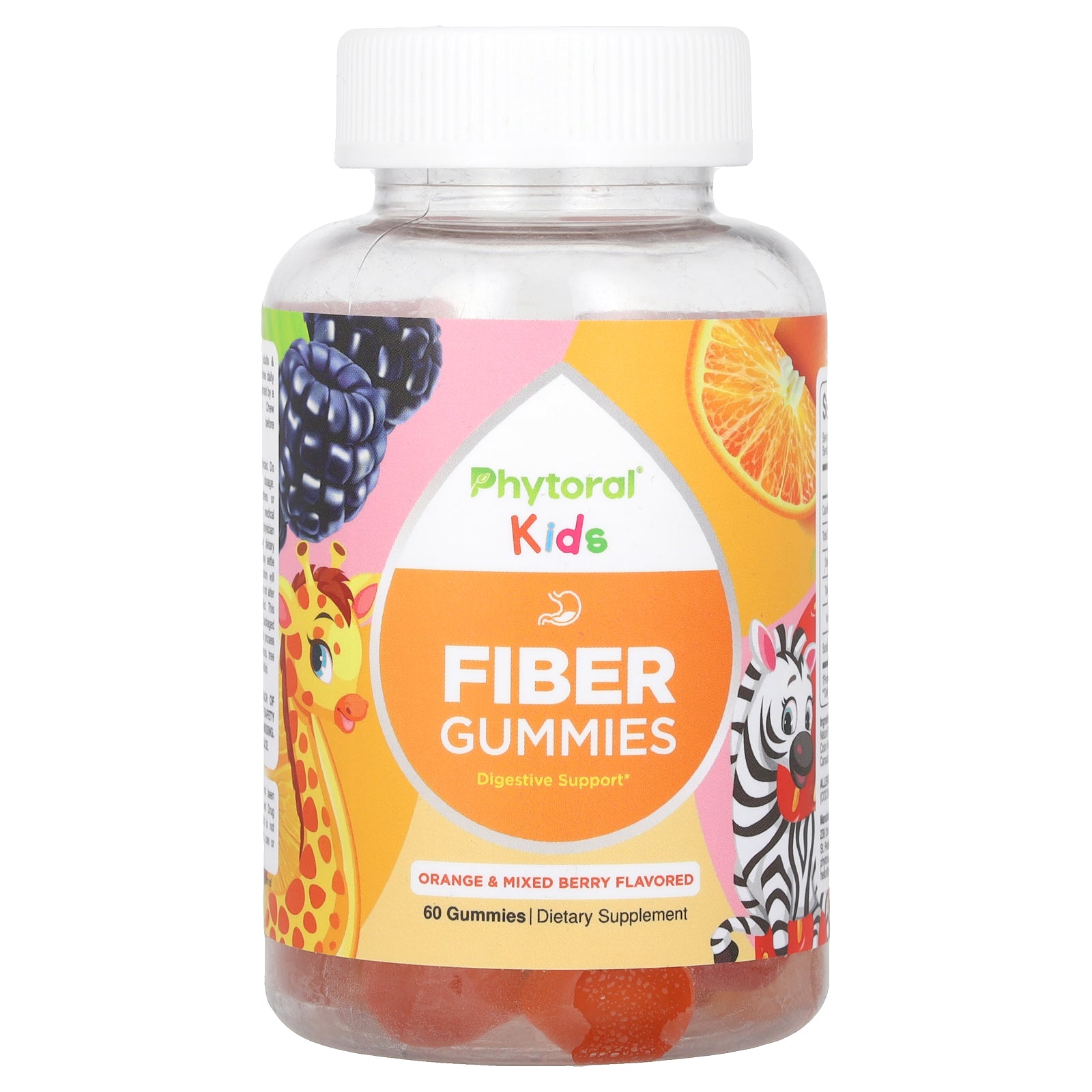 Phytoral, Kids, Fiber Gummies, Orange & Mixed Berry, 60 Gummies