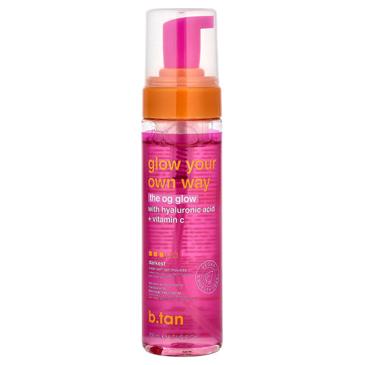 b.tan, Glow Your Own Way, The OG Glow, Clear Self Tan Mousse, Darkest, 6.7 fl oz (200 ml)