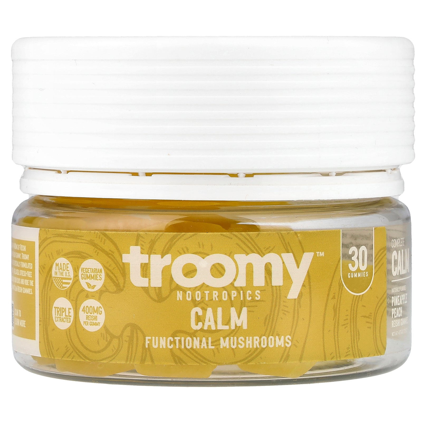 Troomy Nootropics, Calm, Functional Mushrooms Gummies, Pineapple Peach, 30 Gummies