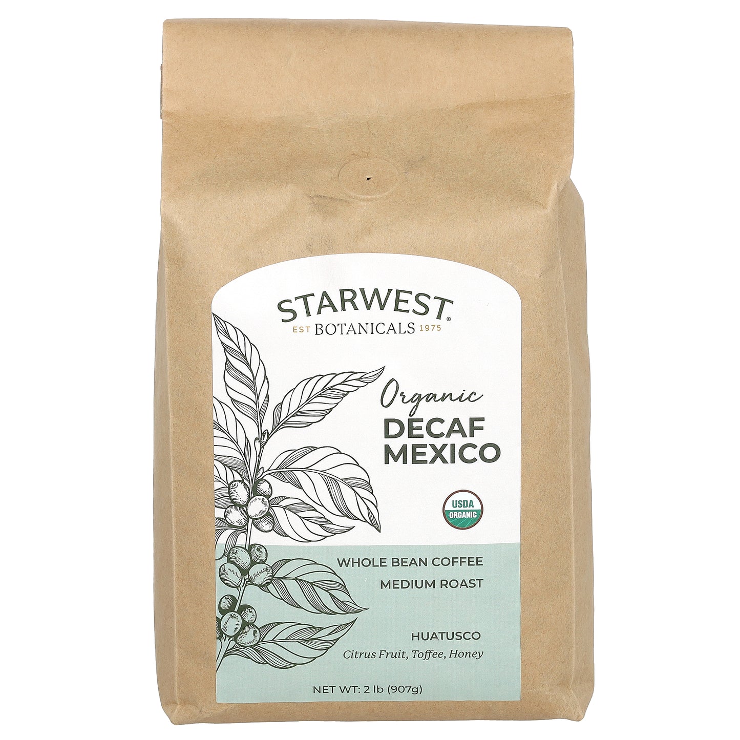 Starwest Botanicals, Organic Decaf Mexico Coffee, Huatusco, Whole Bean, Medium Roast, 2 lbs (907 g)