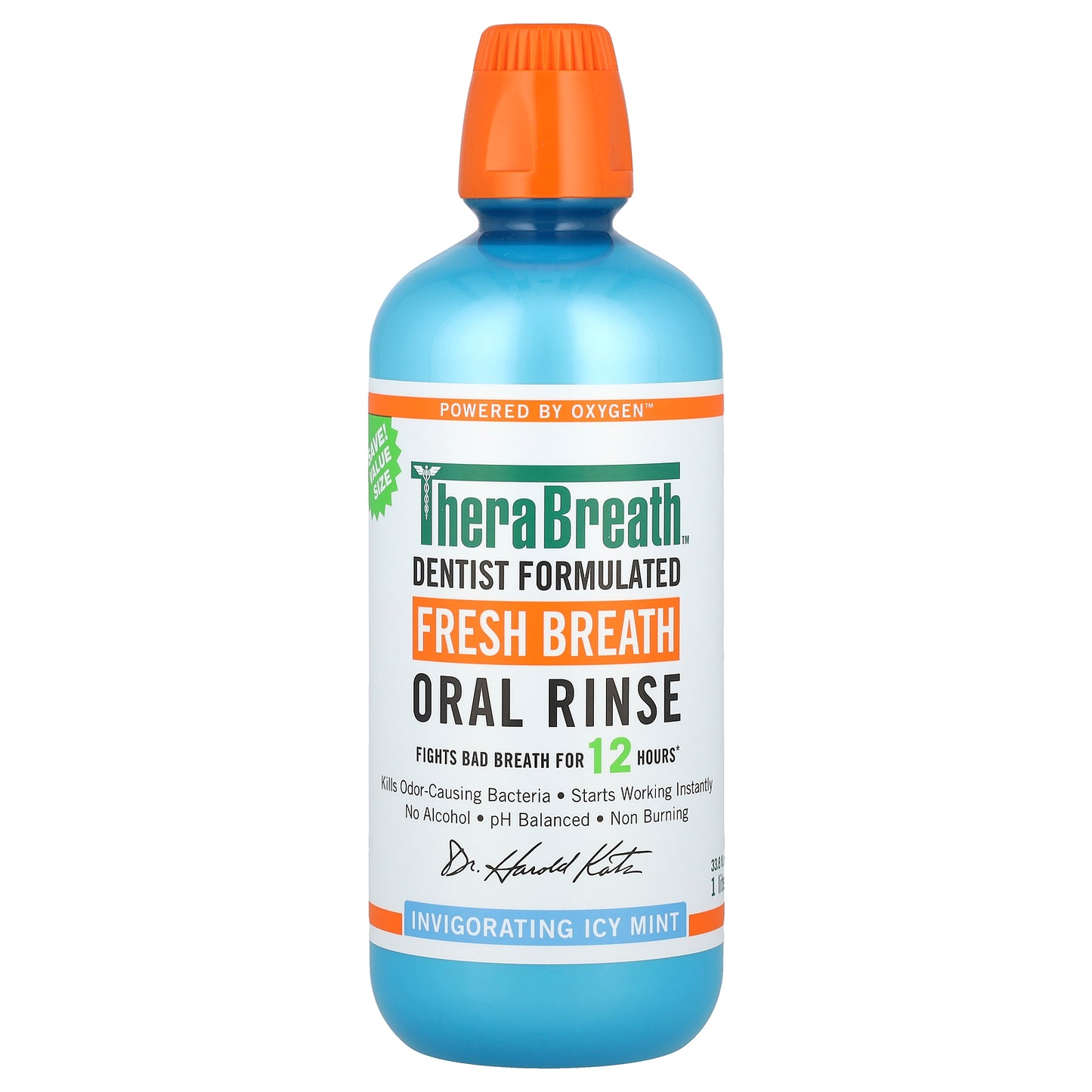 TheraBreath, Fresh Breath Oral Rinse, Invigorating Icy Mint, 33.8 fl oz (1 l)