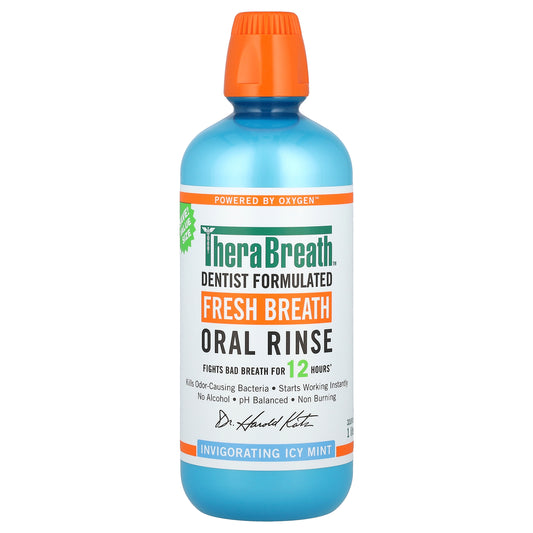 TheraBreath, Fresh Breath Oral Rinse, Invigorating Icy Mint, 33.8 fl oz (1 l)