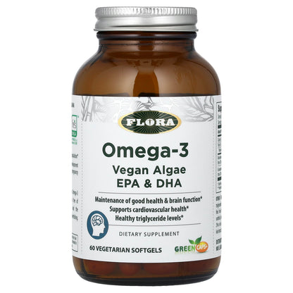 Flora, Omega-3, Vegan Algae EPA & DHA, 60 Vegetarian Softgels