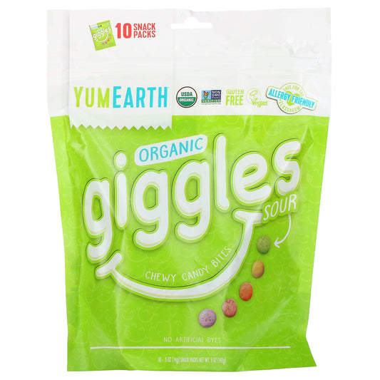 YumEarth, Organic Giggles, Sour, 10 Snack Packs, 0.5 oz (14 g) Each