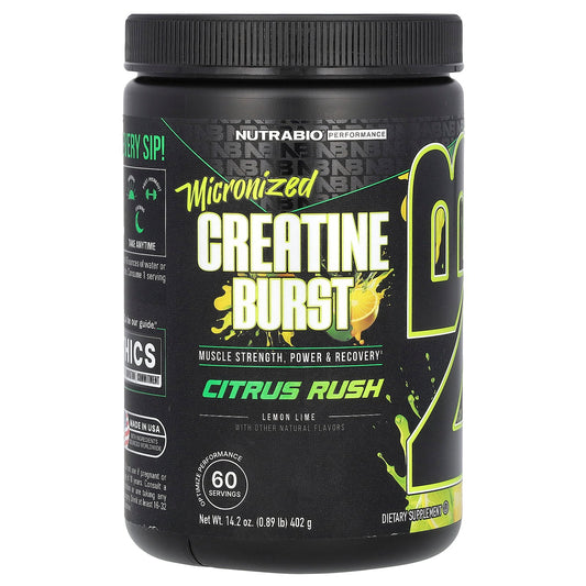 NutraBio, Micronized Creatine Burst, Citrus Rush Lemon Lime, 0.89 lb (402 g)